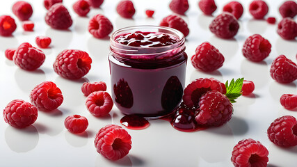 raspberry and yogurt juice in jar over white background 