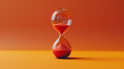 Hourglass filled with red sand with a orange background The hourglass itself is a symbol often associated with the passage of time, urgency, or deadlines.