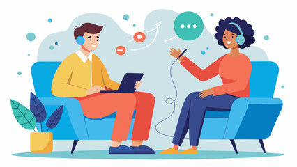 A the leading a oneonone session with a client using music as a way to release tension and improve emotional wellbeing.. Vector illustration