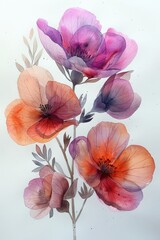 Delicate watercolor painting of pink and orange flowers.