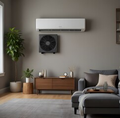 Energy efficient air conditioner with fresh natural in a modern living room in the two chair