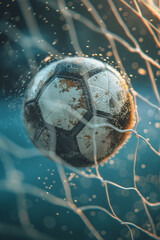 close up of a soccer ball hitting the