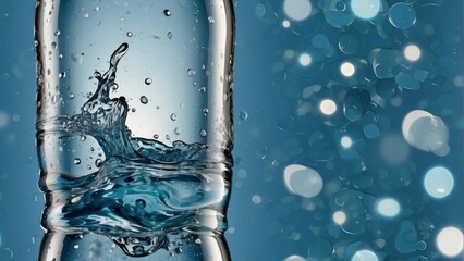 Water bottle with a splash in a serene blue setting