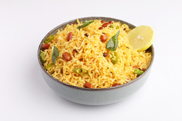 Lemon Rice or fodnicha bhat is South Indian turmeric rice or maharashtrian recipe using leftover...