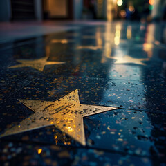 Glistening Hollywood Walk of Fame Star After Rain