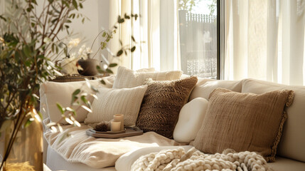 a cozy living room interior with sofa