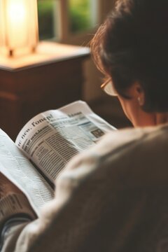 Reader in room with newspaper.
