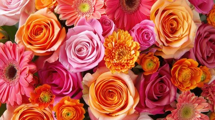 A delightful mix of orange roses and pink gerbera flowers makes up the colorful bouquet - Powered by Adobe