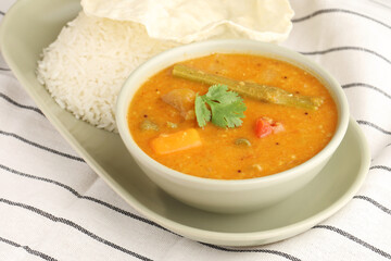 Sambar Rice or Sambar Sadam - One Pot Meal from South Indian state tamil nadu and kerala