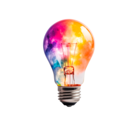 An incandescent light bulb filled with colored smoke