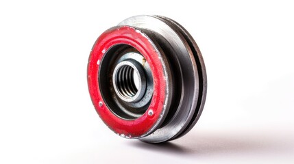 Isolate. Metal ball bearing with a red ring. Close-up.