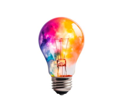 An incandescent light bulb filled with colored smoke
