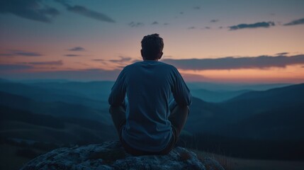 Solace and Sunset: Man Contemplating on a Rock, Witnessing a Breathtaking Sunset.