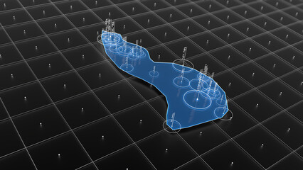 Liechtenstein blue map big data visualization. Futuristic infographic map. Information aesthetics. Complex visual data. Complex data graphic visualization. 3D render illustration. - obrazy, fototapety, plakaty