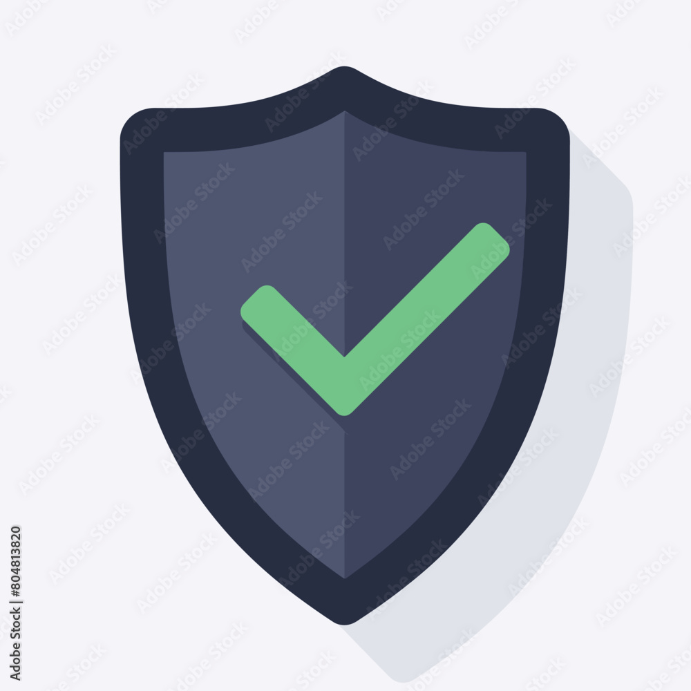 Poster shield icon with a checkmark symbol, representing security and protection.