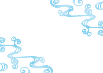 流水紋の背景、和風の背景フレーム、水彩