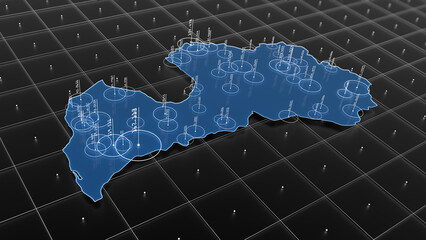 Latvia blue map big data visualization. Futuristic infographic map. Information aesthetics. Complex visual data. Complex data graphic visualization. 3D render illustration. © Andrey Shtepa