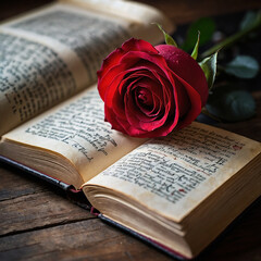 A red rose in a book ai created