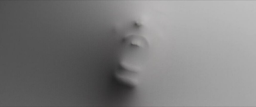 The shape of the woman's skinny and screaming face extrudes from the wall 