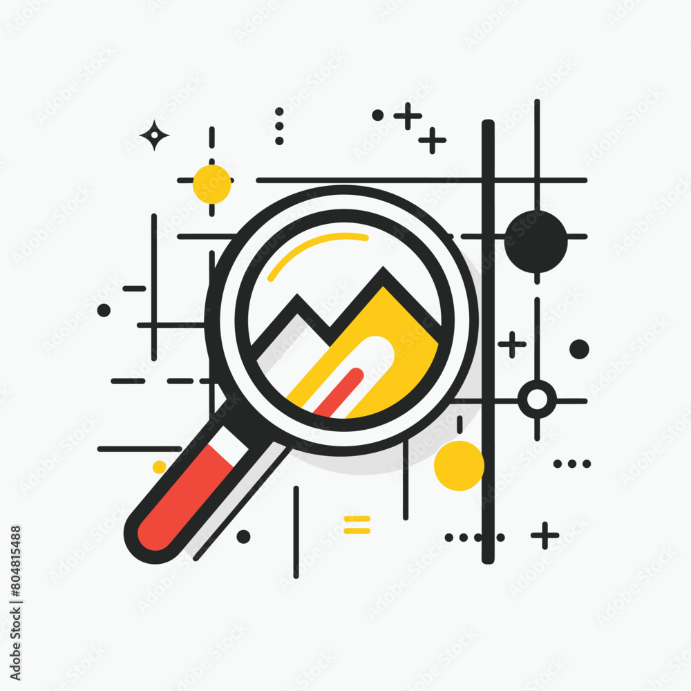 Poster abstract image of a magnifying glass focusing on a geometric mountain pattern.