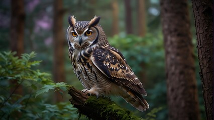Obraz premium great horned owl Enchanted Guardian The Vibrant Owl