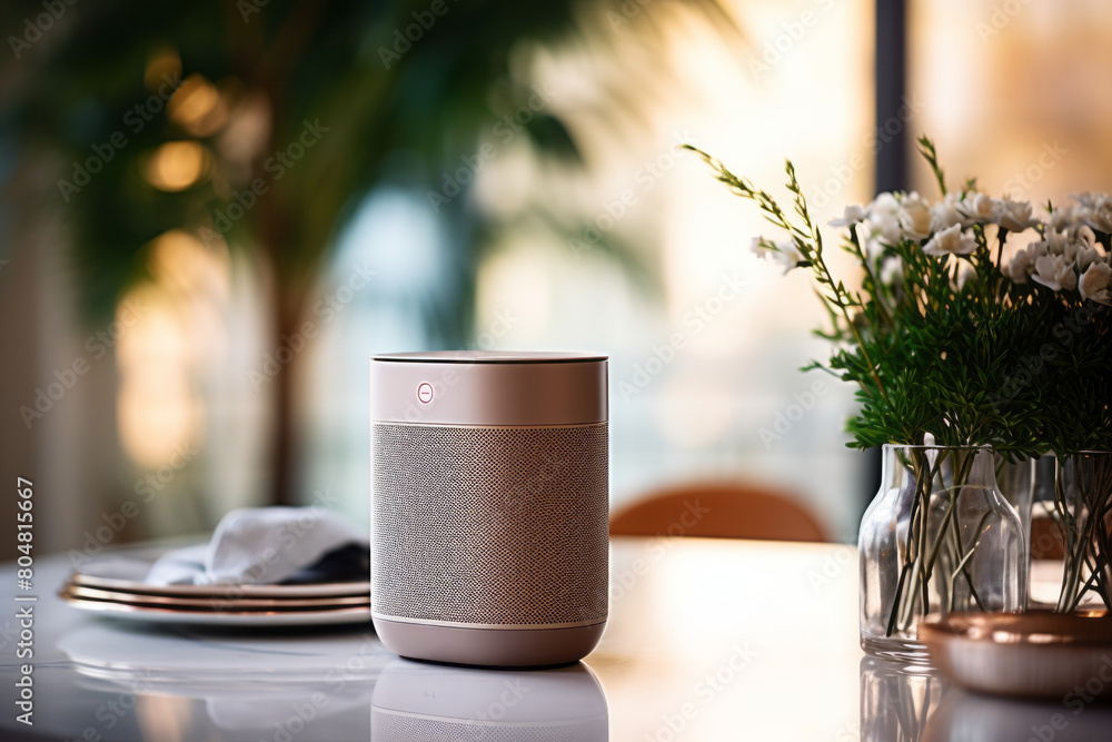 Poster smart speaker. background with selective focus and copy space