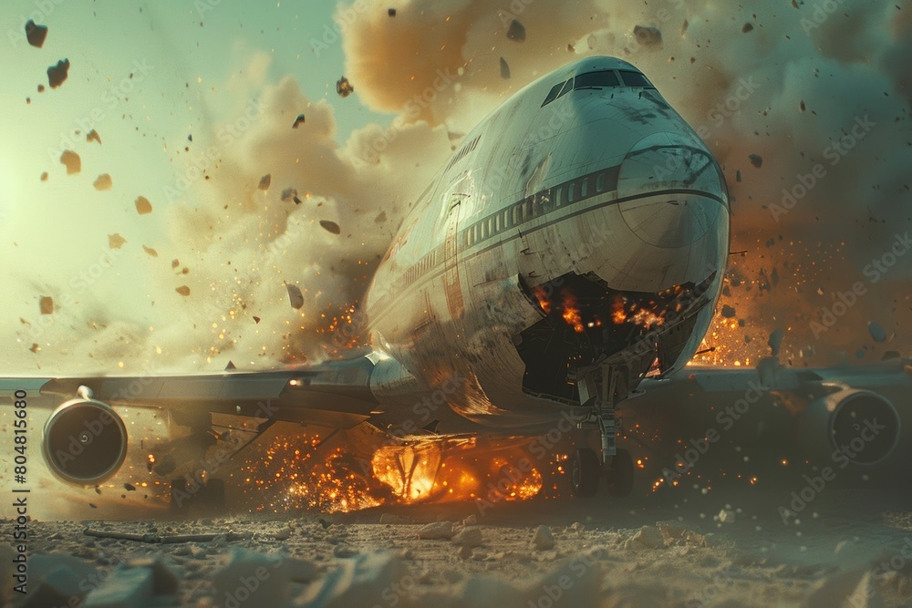 Poster airplane crash. background with selective focus and copy space