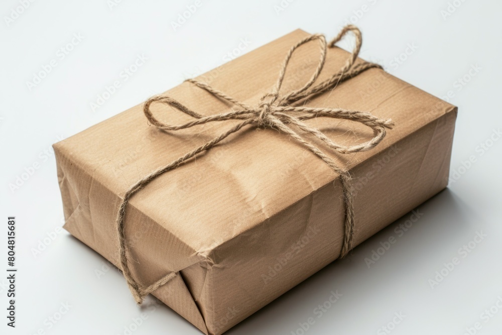 Poster a brown box with a string tied around it