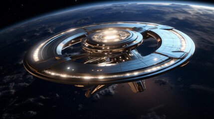 futuristic space station in outer space.