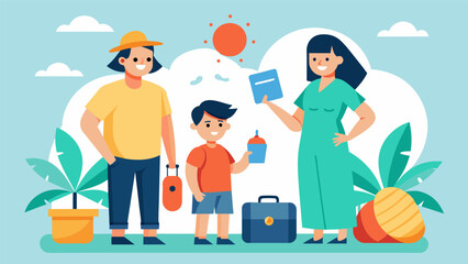 A family planning a vacation but having to carefully consider their itinerary and accommodations due to specific sensory needs of a family member.. Vector illustration