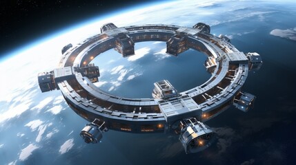 futuristic space station in outer space.