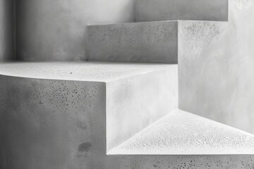 A close up of architectural staircase with light and shadow and was built by cement. Abstract stone stair with black white, abstract step in city. Represented stepping, growth, development. AIG42.