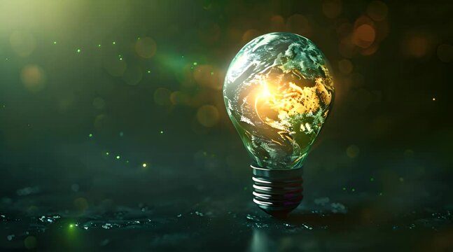 Eco concept with light bulb glowing and green earth.
