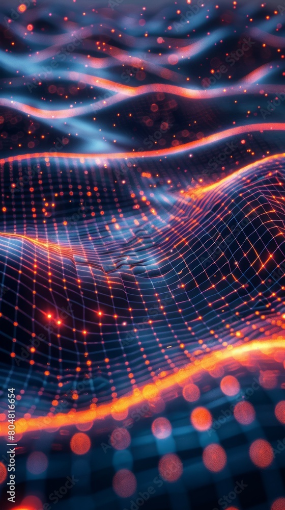 Poster a computer generated image of a wave with orange and blue colors
