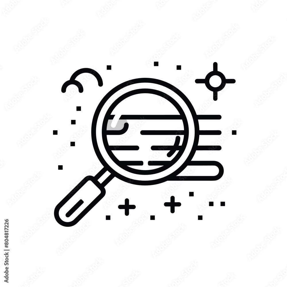 Poster magnifying glass and dynamic elements symbolizing exploration and discovery.
