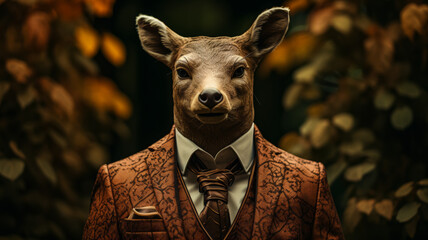 Imagine a debonair deer in a velvet smoking jacket, accessorized with a silk cravat - obrazy, fototapety, plakaty