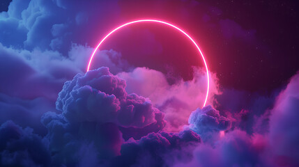 neon round circle with dark background clouds