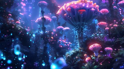 Enchanting Coral Archipelago of Bioluminescent Bloom Sheltered Humanoid Denizens
