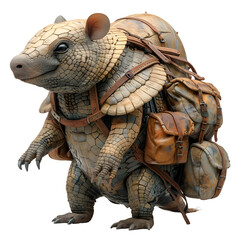 A 3D cartoon illustration of an armadillo leading a group of lost hikers to safety.