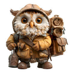 A 3D animated cartoon render of a compassionate owl assisting a lost adventurer.