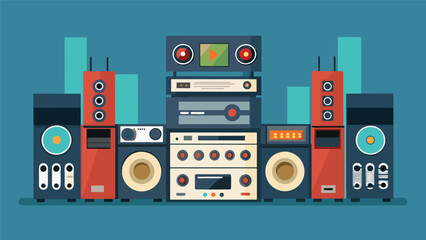 A stateoftheart stereo system with highfidelity amplifiers receivers and equalizers. Vector illustration