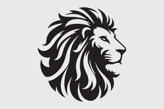 Lion Head Silhouette Vector – Wild Animal Logo, Black Outline Design, Isolated Icon