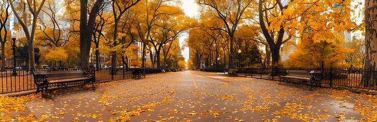 Autumn Tinted Alley in Serene Urban Park with Picturesque Foliage