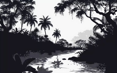 The silhouette of the forest with a very beautiful river landscape