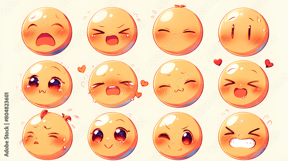 Poster expression emoticon set. emoji stickers on white background