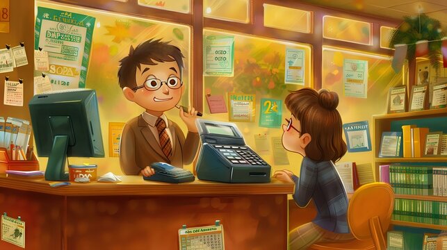 Bank Teller's Daily Routine: Professional Environment Illustration
