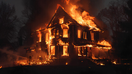 house fire at night