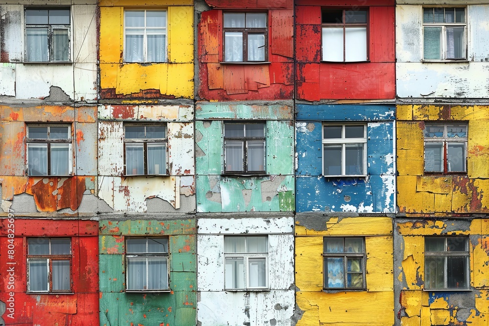 Poster geometric blocks fusion: a vibrant reinterpretation of brutalist architecture