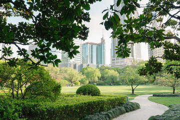 Square Park and city view in Shanghai, China