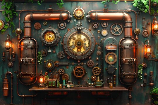 Steampunk Industrial Gears: Brass-Accented Victorian Architecture
